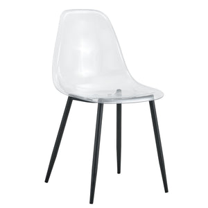 English Elm Modern transparent dining chair set of 6 — minimalist armless crystal PET seats, ergonomic curve, black metal legs included W1512P390970