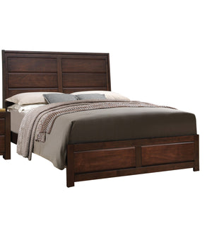 English Elm Walnut Queen Bedframe with Raised Panel Headboard & Low-Profile Footboard, Sturdy Slatted Support B062S00528