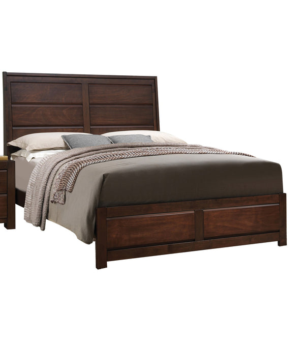 English Elm Walnut Queen Bedframe with Raised Panel Headboard & Low-Profile Footboard, Sturdy Slatted Support B062S00528