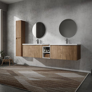 English Elm 84" Wall-Mounted Bathroom Vanity Set With Soft-Close Doors, Dual Sinks & Abundant Storage Space W999S00233