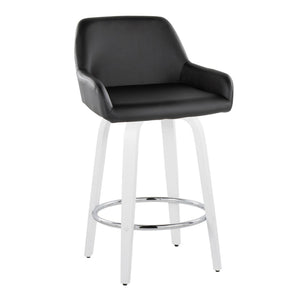 English Elm Fixed-height Swivel Counter Stools with Faux Leather Seats and Chrome Footrest Set of 2 B202S01815
