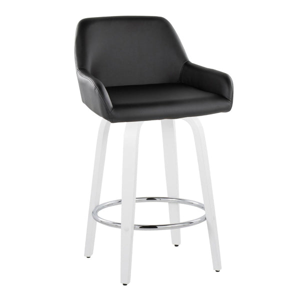 English Elm Fixed-height Swivel Counter Stools with Faux Leather Seats and Chrome Footrest Set of 2 B202S01815