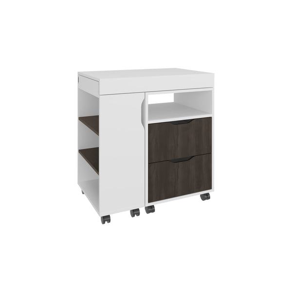English Elm Extendable White Desk with 2 Drawers, 4 Shelves & Wheels — Adjustable, Compact, Eco-Friendly Design B097P296841