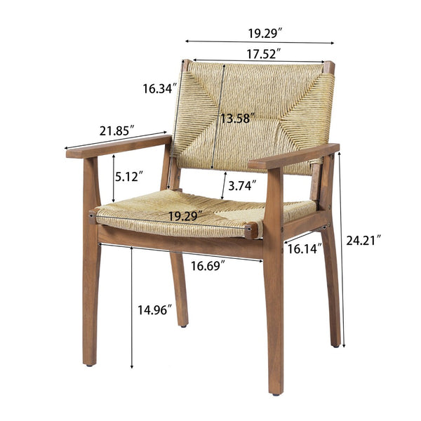 English Elm Durable Outdoor Dining Chairs Acacia Wood Handwoven Wicker Patio Set of Two Teak N770P345267T