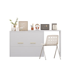 English Elm Twin Size Murphy Cabinet Bed With Adjustable Desk - Space-Saving Gray Chest Dresser For Guests N733P272603E-GIGA