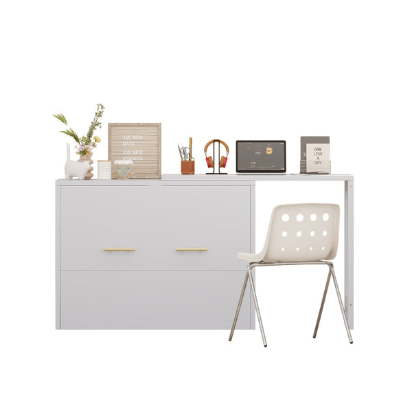 English Elm Twin Size Murphy Cabinet Bed With Adjustable Desk - Space-Saving Gray Chest Dresser For Guests N733P272603E-GIGA