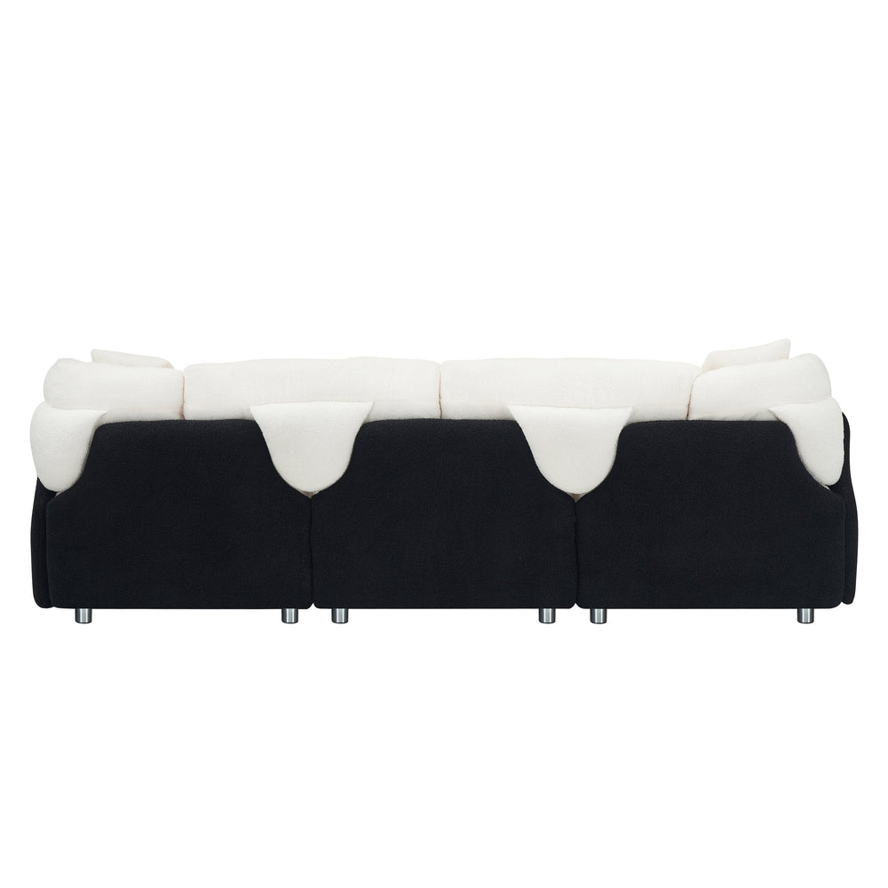 English Elm 95.3 Black and White Tandy 3-Seat Teddy Sofa with Metal White Legs, Solid Wood Frame, Plush Sponge Cushions and Two Throw Pillows for Modern Living Room Comfort and Style W1278S00073