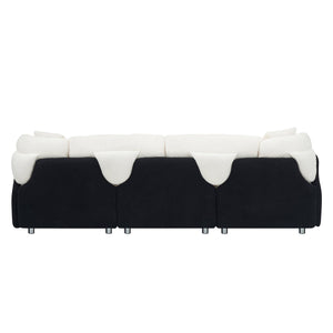 English Elm 95.3 Black and White Tandy 3-Seat Teddy Sofa with Metal White Legs, Solid Wood Frame, Plush Sponge Cushions and Two Throw Pillows for Modern Living Room Comfort and Style W1278S00073