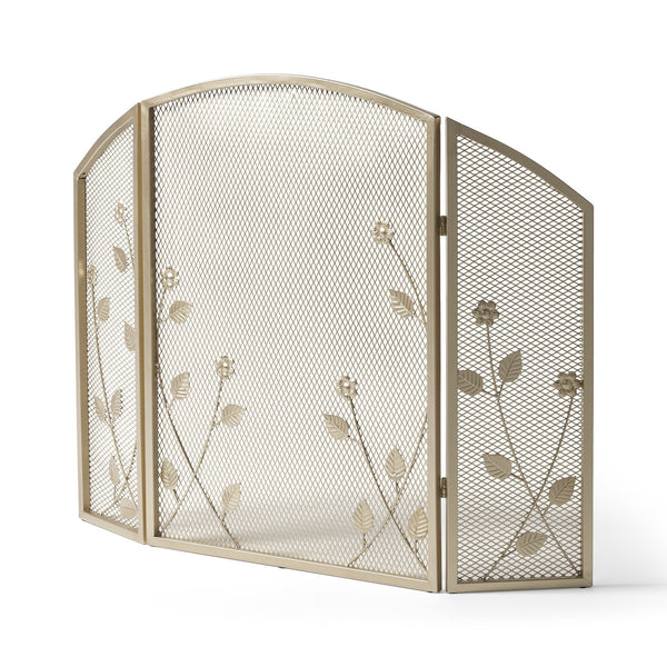 English Elm Christopher Knight Home® - FIRE Screen Gold Iron Fireplace Shield with Decorative 35.25x26.75 Inch Durable Heat-Resistant Guard 65186.00GLD