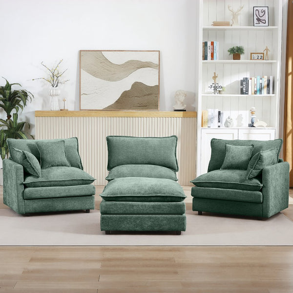English Elm Modular L-Shaped Sectional Sofa, 102" Mint Green Chenille Couch With Movable Ottoman & Diy Comfort W1359S00050