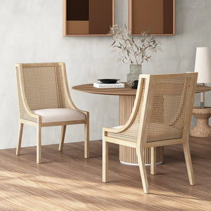 English Elm Dining Chair Set of 2 Rubberwood Cane Webbing Back Upholstered Farmhouse Style Beige N771P388970G