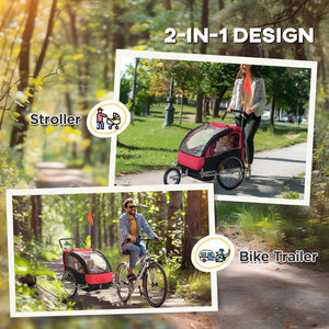 English Elm Aosom Three-wheel Kids Bike Trailer Dual Seat Foldable Cart with Safety Harness W2225P229356