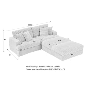English Elm 88.58 Inch Orange Corduroy Sofa With Storage Legs & 4 Pillows - Plush Comfort For Modern Spaces W3356S00035