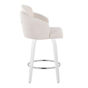 English Elm Fixed-height Swivel Counter Stools with Faux Leather Seats and Chrome Footrest Set of 2 Cream B202S01809