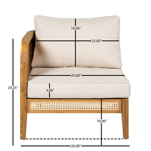 English Elm Kirkby Acacia Wood Outdoor Sectional V Shape Woven Cane 5 Seat Patio Sofa Set KIRKBY5SEATER SOFA