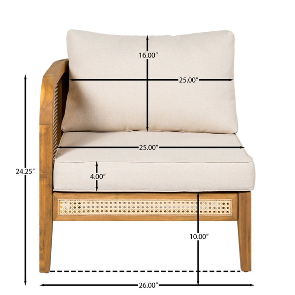 English Elm Kirkby Acacia Wood Outdoor Sectional V Shape Woven Cane 5 Seat Patio Sofa Set KIRKBY5SEATER SOFA