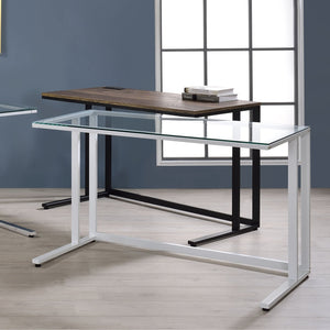 English Elm Walnut Writing Desk with USB Port and Open Base — Knock-Down Design, Spacious Surface for Workstation White+Walnut B062P209214