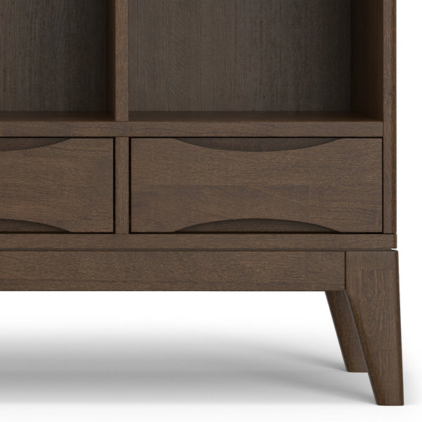 English Elm Harper Walnut Brown 6-Cube Storage with 3 Drawers - Handcrafted Wood Cabinet, Tapered Legs, 48" B136P238612