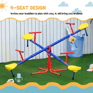 English Elm Outsunny 4 Seat Steel Spinning Seesaw Backyard Playground Equipment for Kids W2225P200487