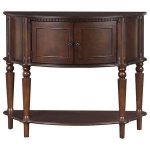 English Elm 1pc Traditional Demilune Entryway Console Table with Two Doors, Lower Shelf, Turned Legs & Fluted Trim Brown 41 L x 17 W x 15.75 H B011P308017