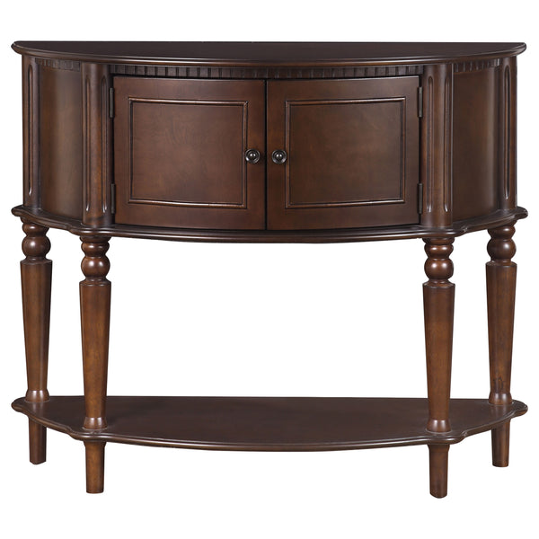 English Elm 1pc Traditional Demilune Entryway Console Table with Two Doors, Lower Shelf, Turned Legs & Fluted Trim Brown 41 L x 17 W x 15.75 H B011P308017