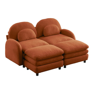 English Elm Teddy Fleece Modular Cloud Sofa with Curved Silhouette Ottomans and Lumbar Pillows Orange W5656S00094