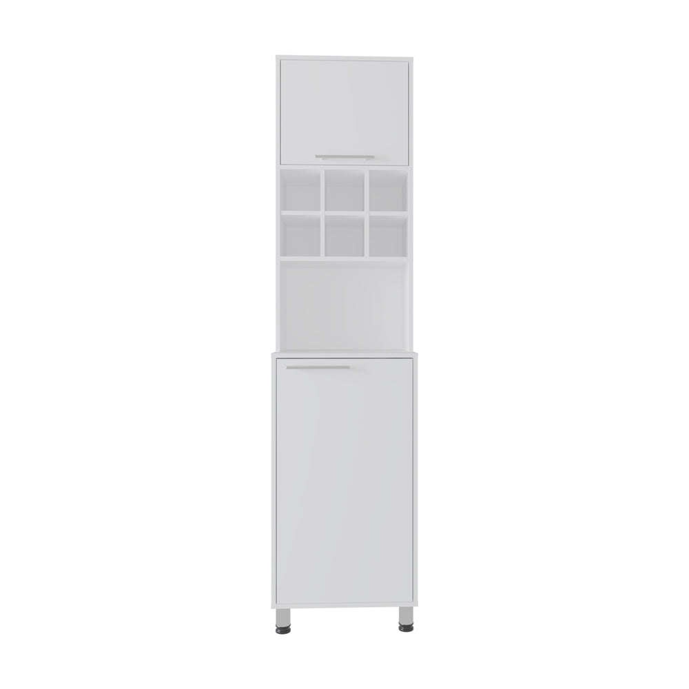 English Elm Attica 80" High Double Cabinet Pantry with Six Spice Cubbies, Four Shelves, Sleek White MDF Storage B200P286954