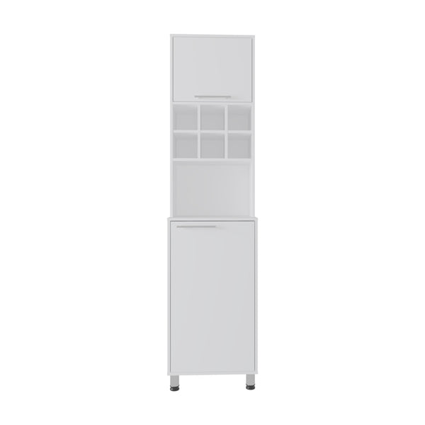 English Elm Attica 80" High Double Cabinet Pantry with Six Spice Cubbies, Four Shelves, Sleek White MDF Storage B200P286954