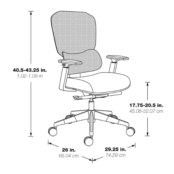 OSP Home Furnishings Mesh Back Ergonomic Manager Chair with Lumbar Support Adjustable Arms and Synchro Tilt 71142-3