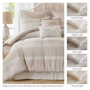 English Elm 7-piece King Jacquard Comforter Set Lace Detail Chambray Cottage Bedroom Ensemble Neutral B035P482889