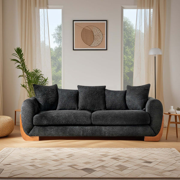English Elm Modern 3-Seater Sofa with Wooden Legs, Lambswool Cushions & Sturdy Frame for Stylish Living Spaces Black W2817P271192