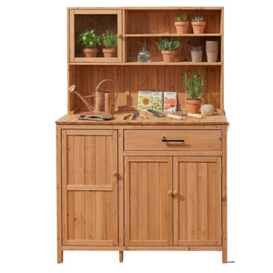 English Elm (with Hutch) Topamx Solid Fir Potting Bench Patio Workstation Spice Rack Drawer Natural N717P404330A