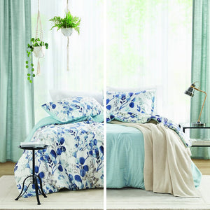 JLA Home Super Listing - Reversible breathable seersucker comforter with botanical florals and striped reverse, Oeko‑Tex safe coating 90 L x 66 W x 1.5H AM10-0122
