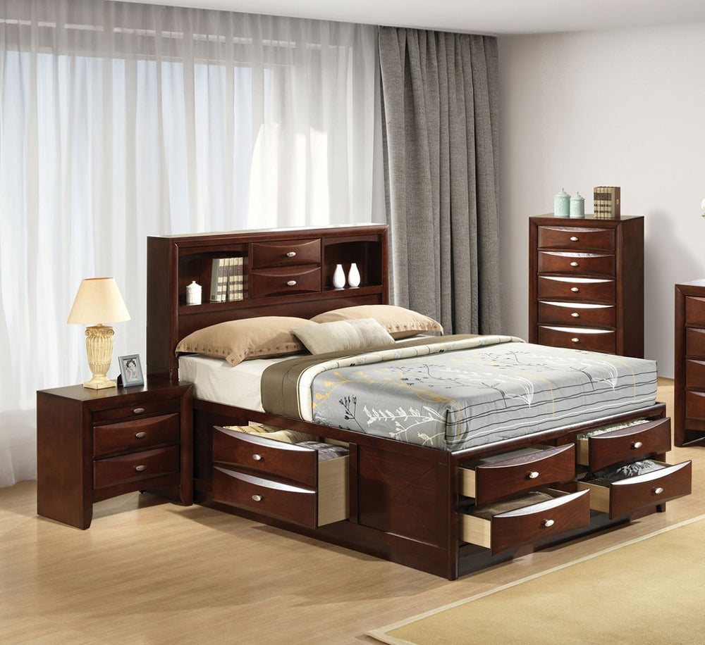 English Elm Contemporary Full Bedroom Set with Bookcase Headboard Storage Drawers Cherry Wood Finish B2741S00569