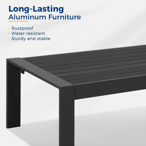 English Elm 4-piece Outdoor Cast Aluminum Conversation Set Resort Style Patio Seating with Wpc Table Blue B082S00093