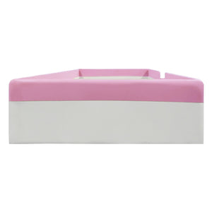 English Elm Twin Upholstered Daybed Frame with Fence & Stairs in Pink+White, PU Comfort, 10 Slats, 300lb Capacity SF000153AAH