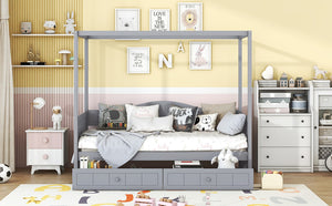 English Elm Twin Canopy Daybed with Pull Out Trundle Pinewood Frame for Kids or Guest Rooms N708P373435E