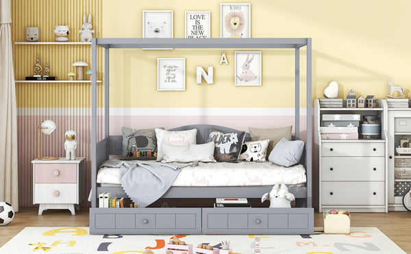 English Elm Twin Canopy Daybed with Pull Out Trundle Pinewood Frame for Kids or Guest Rooms N708P373435E