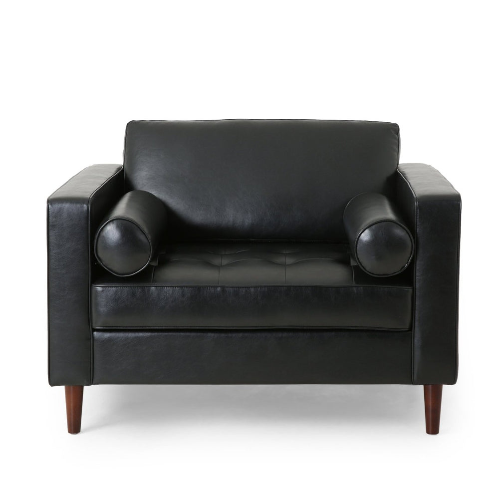 English Elm Club Chair Button Tufted Waffle Stitch Upholstery Birch Legs Mid Century Accent N776P389472B