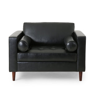 English Elm Club Chair Button Tufted Waffle Stitch Upholstery Birch Legs Mid Century Accent N776P389472B