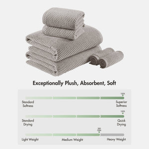 JLA Home Madison Park - 100% Cotton Diagonal Ribbed 6-Piece Towel Set – Plush 501 GSM, Quick-Dry, Zero-Twist Yarn Luxury MP73-8854