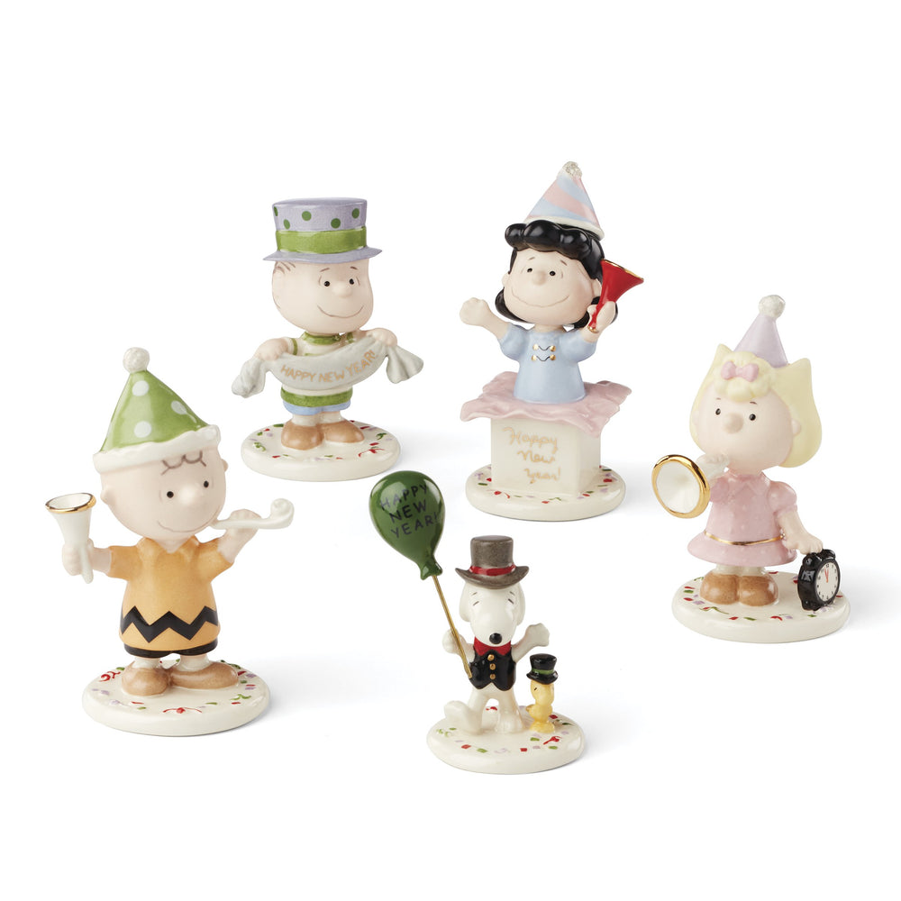 Lenox Happy New Year Peanuts Five Piece Porcelain Figurine Set with Gold Accent Detail 866598