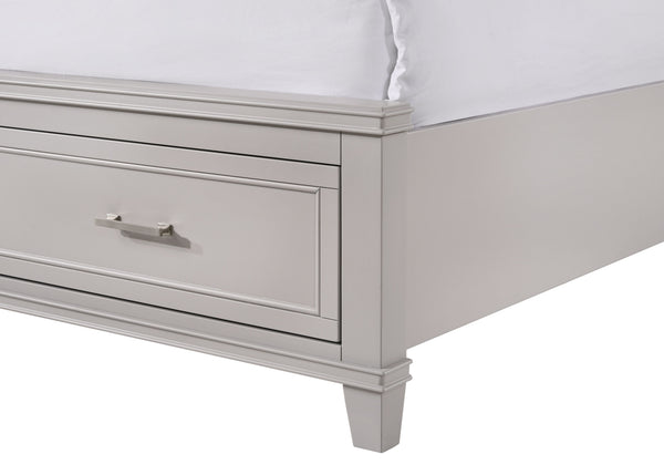English Elm Queen X Storage Bed with Built-In Drawers, Solid Poplar & Rubberwood Frame, Transitional Headboard Design Gray 87.25 L x 13.5 W x 6.25 H B2699S00029