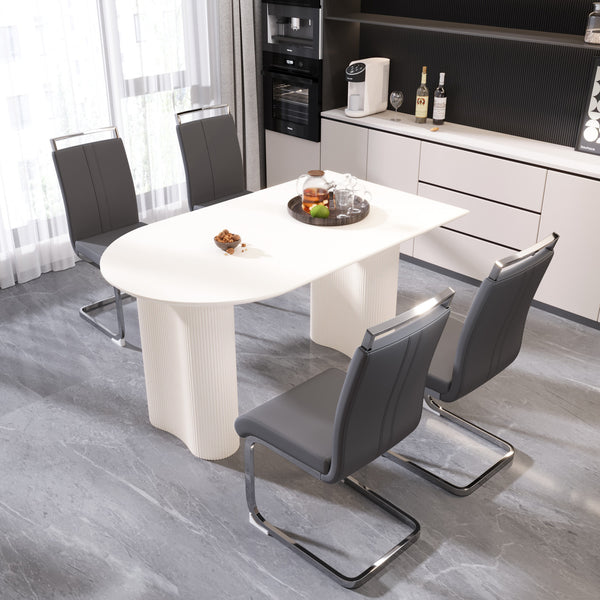 English Elm 63 Modern Medieval Cream Mdf Dining Table & 4 Pu Armless Chairs Set - Stylish & Durable Design For Home W2189S00431