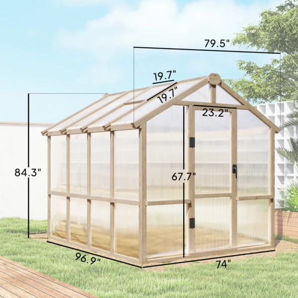 English Elm Modern Fir Wood Walk-in Greenhouse with Polycarbonate Panels for Year-round Growing T3971S00191