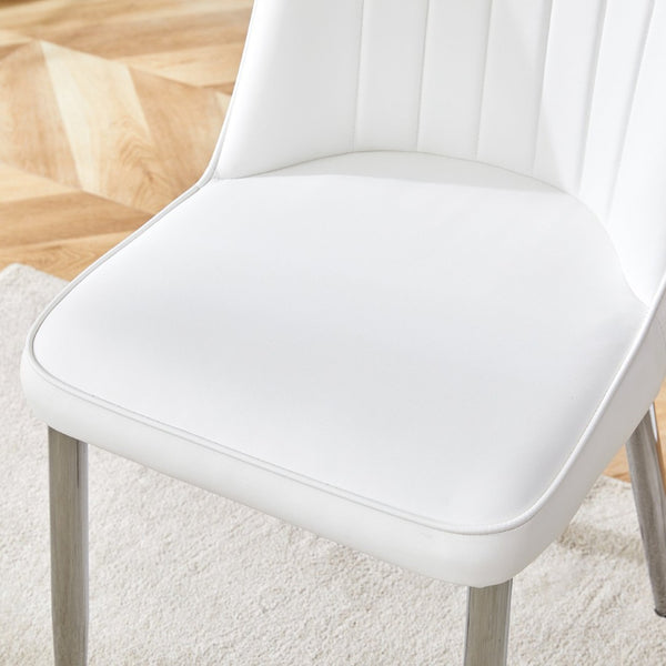 English Elm Table Set With 8 Modern White Pu Chairs - Sleek Imitation Marble Top & Durable Stainless Steel Legs W1151S04189-GIGA