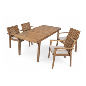 English Elm Christopher Knight Home® - Durable 5-Piece Acacia Wood Patio Dining Set With Cushioned Chairs For Ultimate Outdoor Comfort N779P234497B-2_N779P234500B