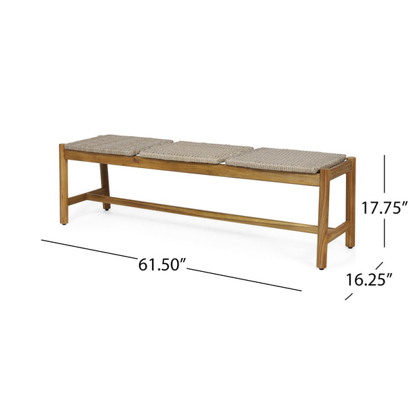 English Elm Christopher Knight Home® - Cambria 3-Seater Bench - Rustic Acacia Wood & Rattan Outdoor Seating For Patios, Porches & Gardens 68889.00LGRY