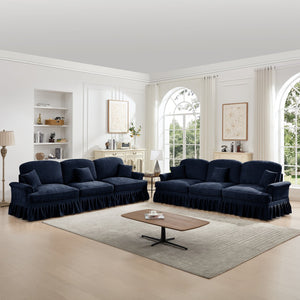 English Elm Classic Modular Sleeper Sofa With Ruffle Skirts, Flared Arms, And Movable Ottomans In Elegant Blue W3041S00259