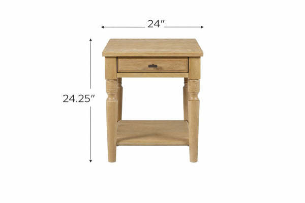 English Elm End Table Hickory Veneer Turned Legs Open Shelf Drawer Traditional Living Room Accent Tan B2699P443218